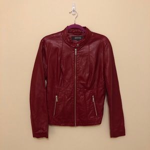Red faux suede jacket with ribbed insets